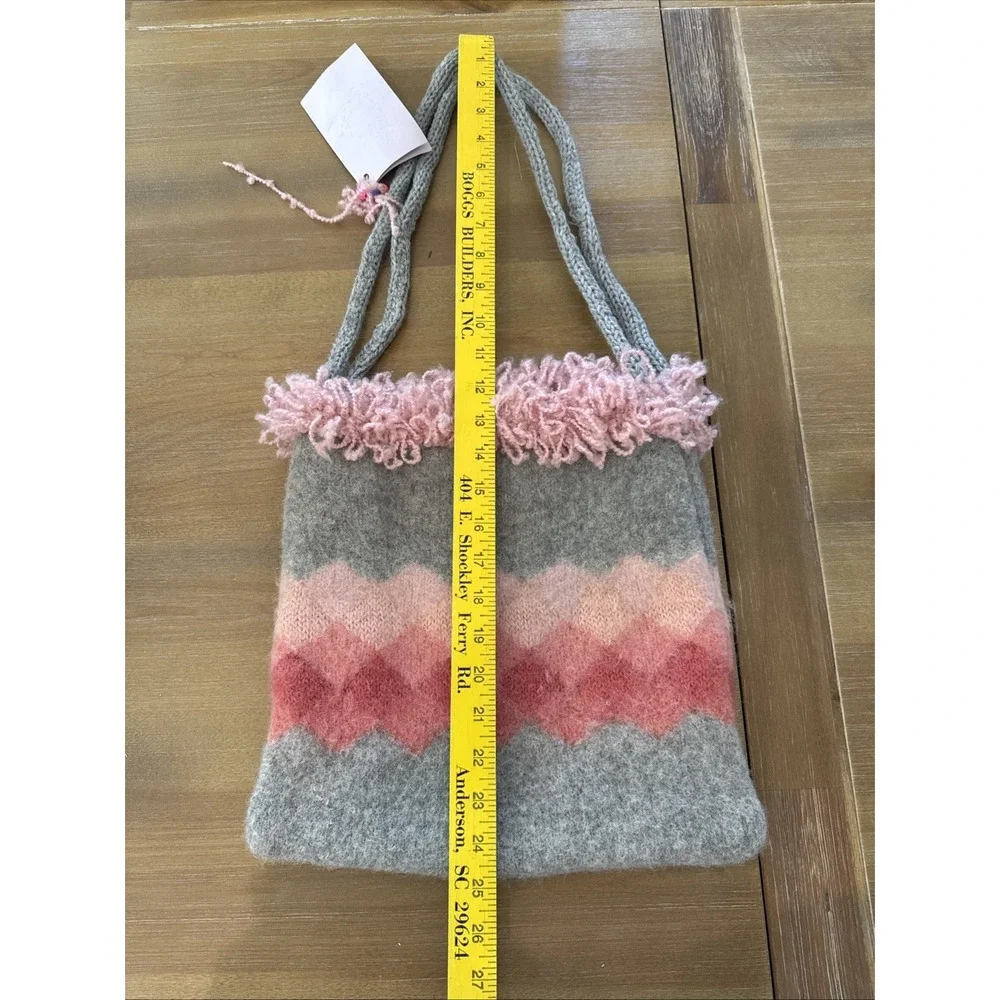 Upcycled Pink Grey Sweater‎ Bag Market Tote Double Handle Hobo OOAK Lined